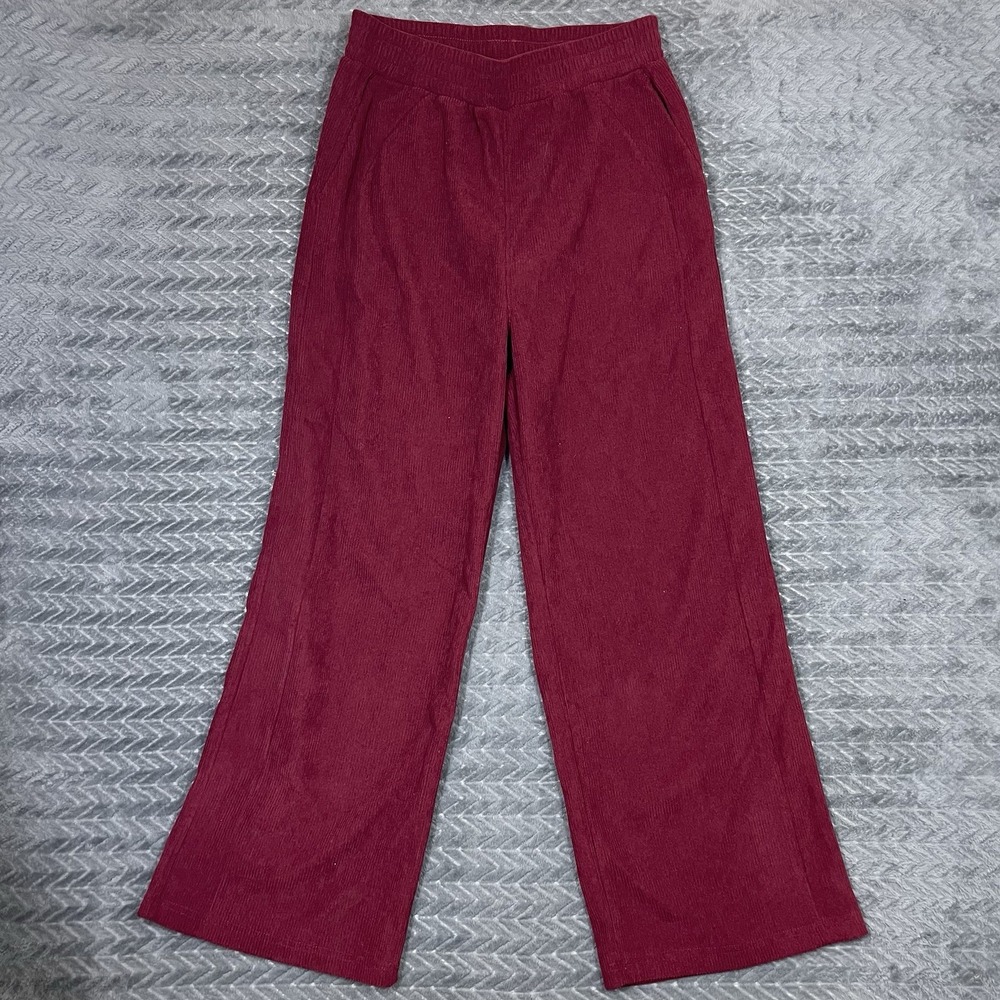 Halara Wide Leg Pants Womens Medium Corduroy Trousers Stretch Pocket Burgundy